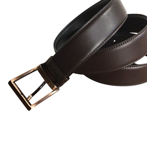 Kenneth Cole Reaction Mens XL Brown Faux Leather Adjustable Belt Polished Buckle - Picture 1 of 16